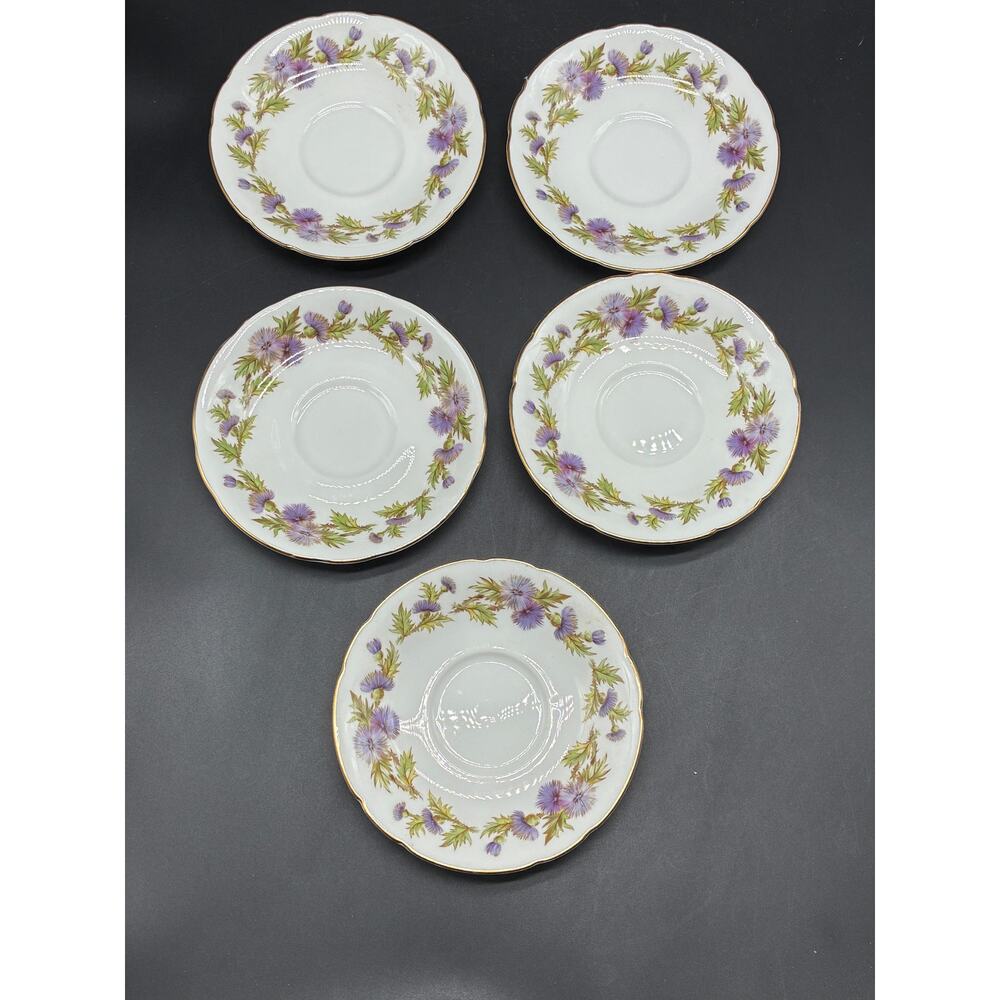 Paragon Highland Queen Purple Thistle 5.5" Saucers - Fine Bone China Set of 6